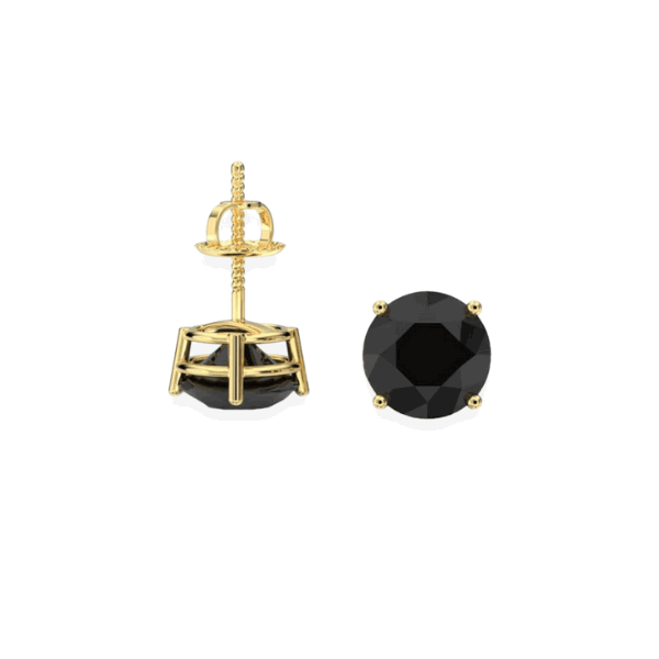 14K Solid Gold Black Round Cut Diamond Earrings Stud