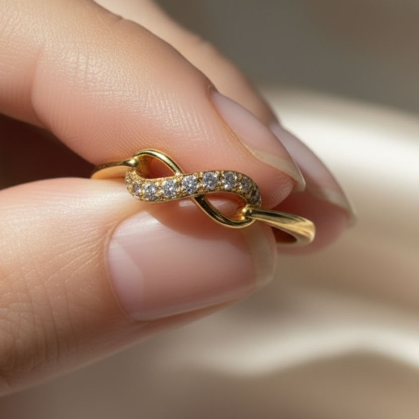 Infinity 14K Solid Gold Diamond Wedding Ring Band